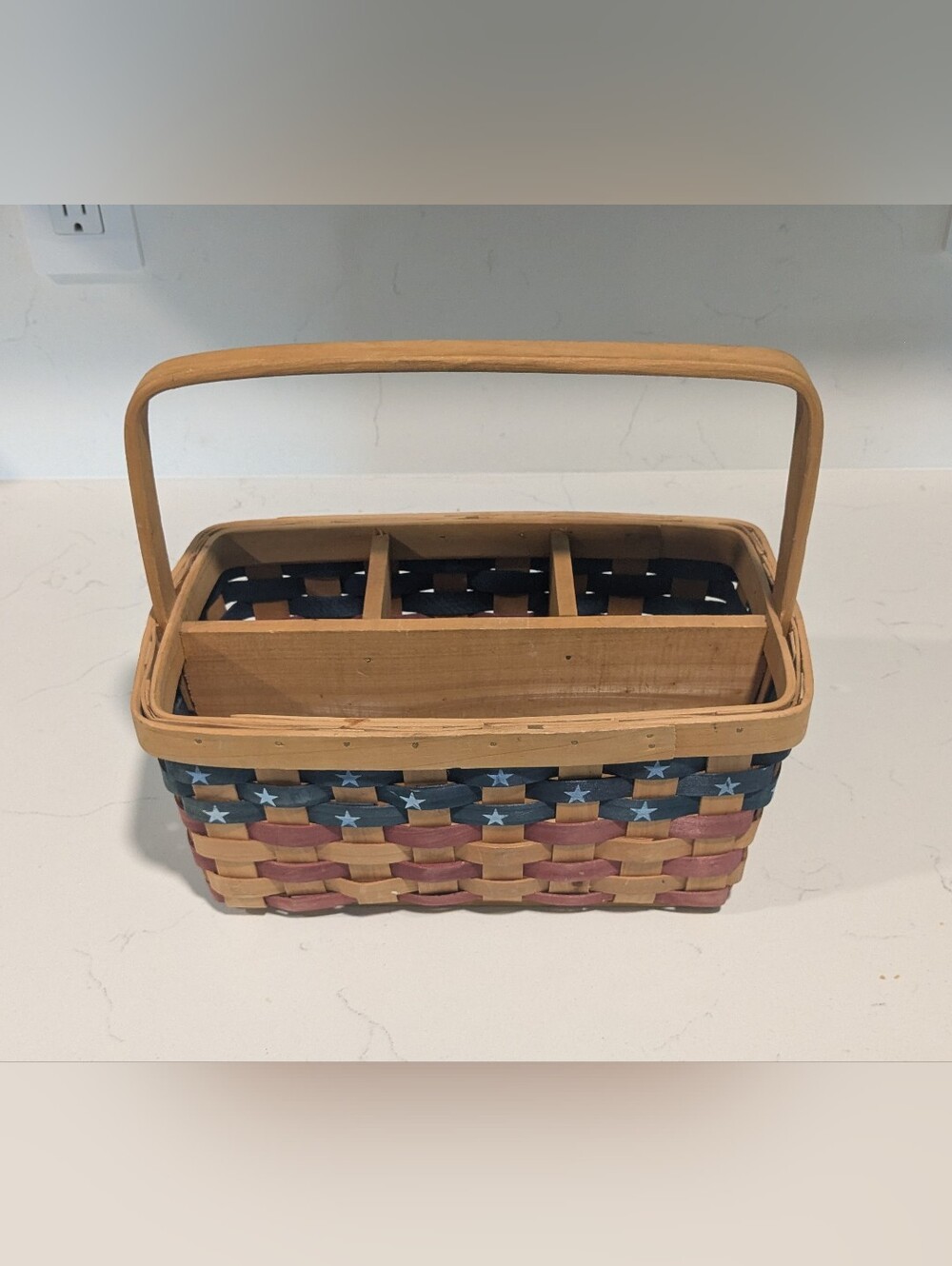 Woven, Wooden Utensil & Napkin Holder, Patriotic Theme. EUC